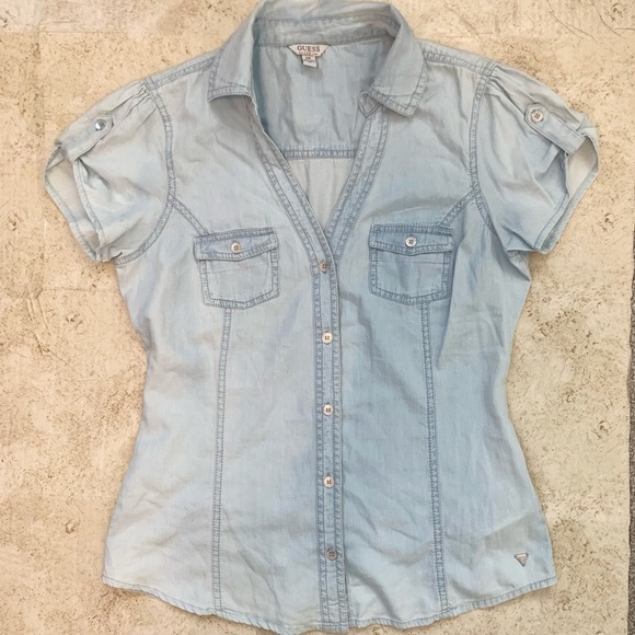 Guess | Short Sleeve Denim Button Down Shirt - Picture 2 of 6